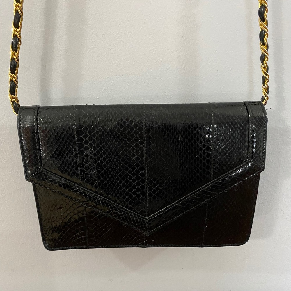 Vintage Saks Fifth Ave Snakeskin Leather Clutch Crossbody Shoulder Bag Vtg 80s - Picture 5 of 16